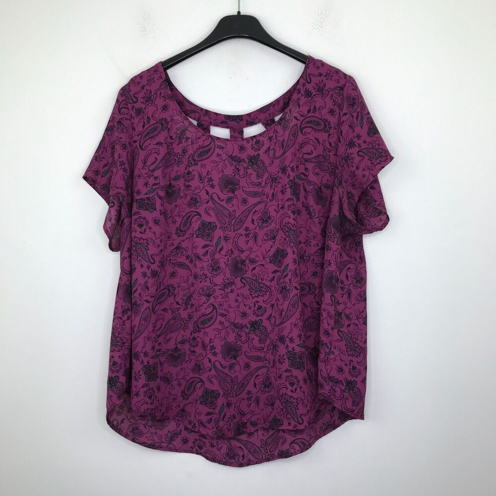 Torrid Women's 2 Blouse Purple Floral Paisley Abbey Georgette Cage Back CG2